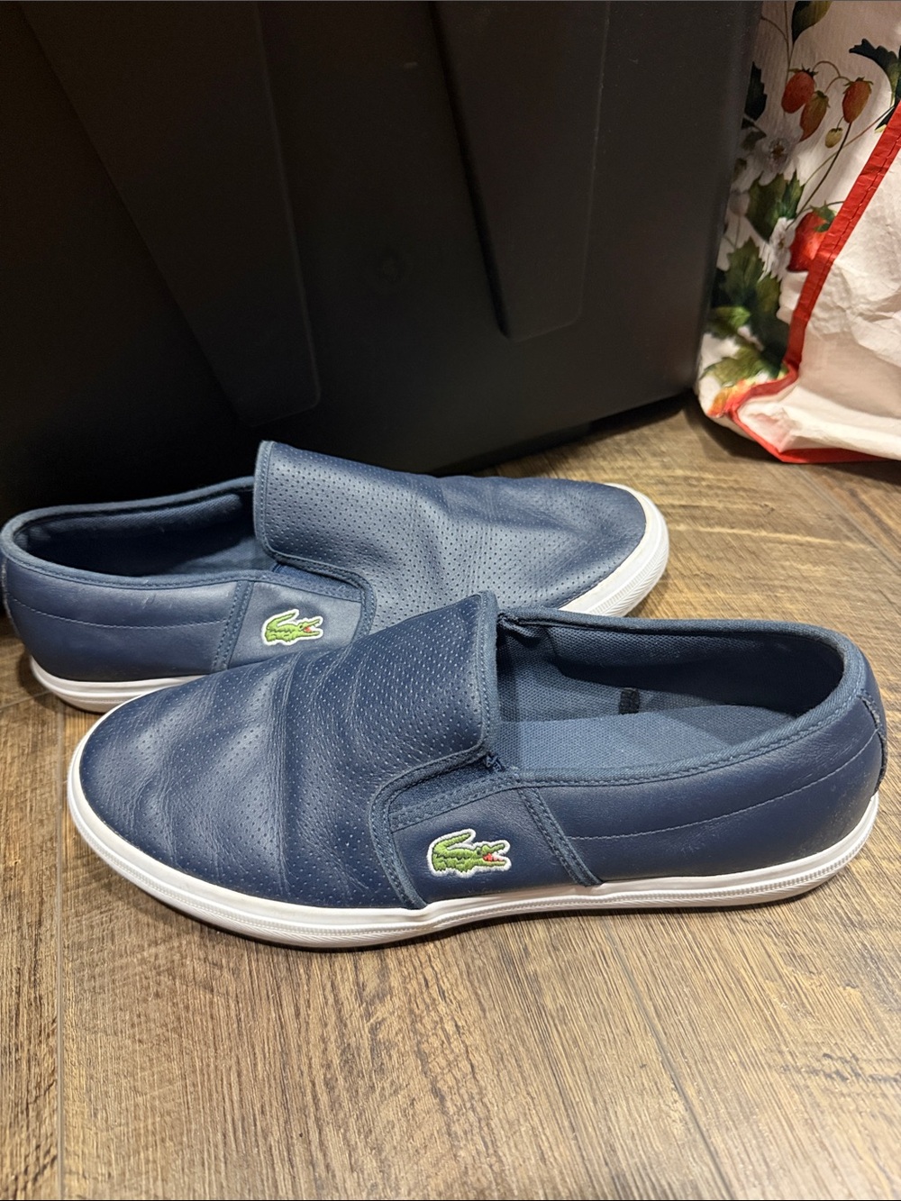 Lacoste Navy Slip-On Leather Sneakers with Green Croc Accent